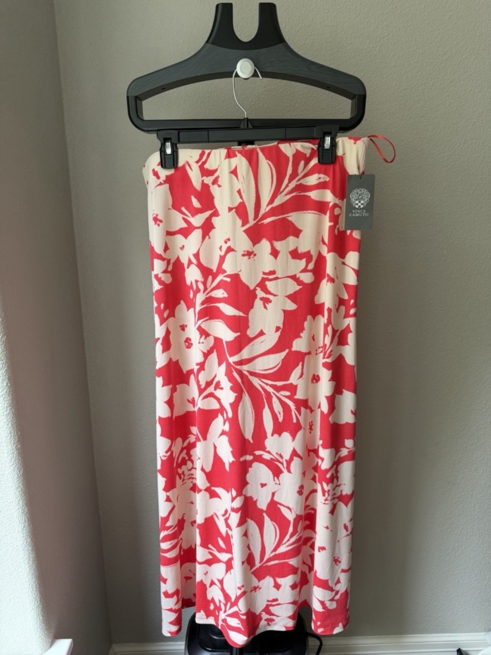 Vince Camuto Women’s Red/White Floral A-Line Midi Pull-On Skirt L